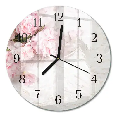 Wanduhr glas rund Blumen