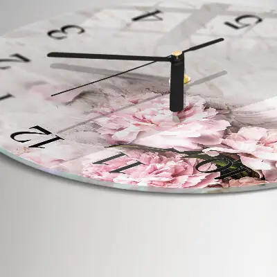 Wanduhr glas rund Blumen