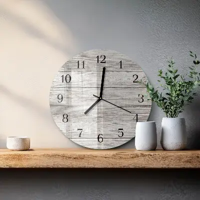 Wanduhr glas rund Graue Bretter