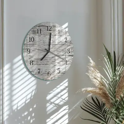 Wanduhr glas rund Graue Bretter