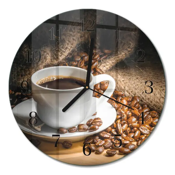 Glas wanduhr mit motiv rund Kaffee