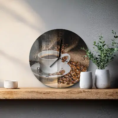 Glas wanduhr mit motiv rund Kaffee
