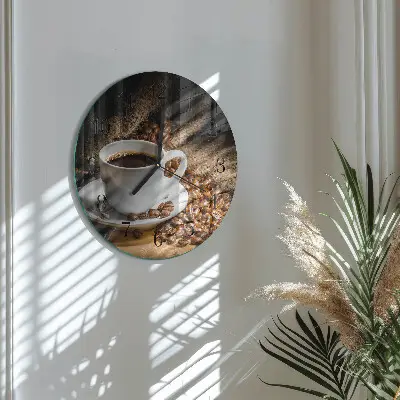 Glas wanduhr mit motiv rund Kaffee