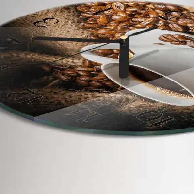 Glas wanduhr mit motiv rund Kaffee