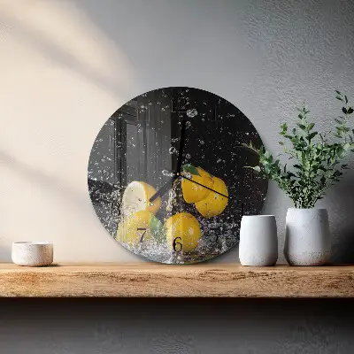 Wanduhr glas rund Zitronen