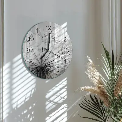 Runde wanduhr aus glas Löwenzahn