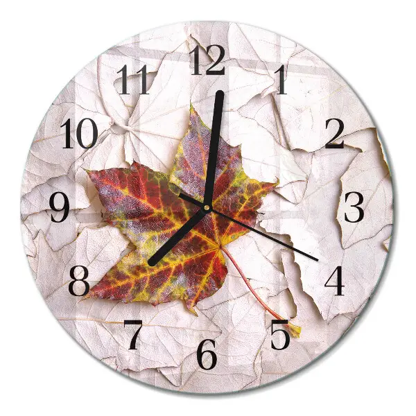 Runde wanduhr aus glas Ahornblatt