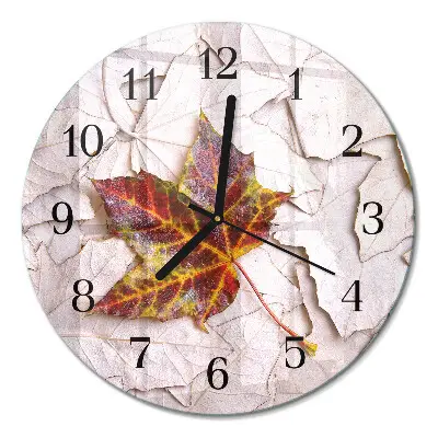 Runde wanduhr aus glas Ahornblatt