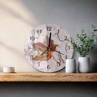 Runde wanduhr aus glas Ahornblatt