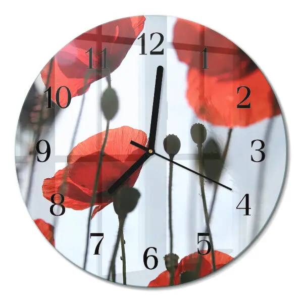 Wanduhr glas rund Mohn