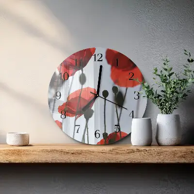 Wanduhr glas rund Mohn