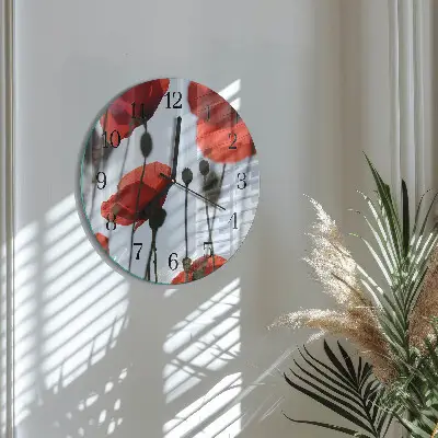 Wanduhr glas rund Mohn