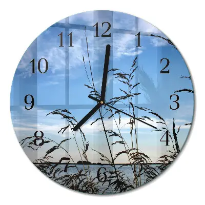 Runde wanduhr aus glas Gras