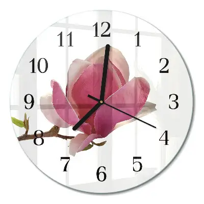 Glas wanduhr mit motiv rund Magnolienblüte