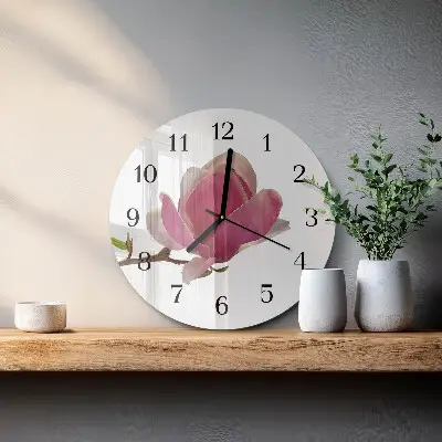 Glas wanduhr mit motiv rund Magnolienblüte