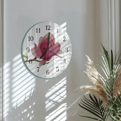Glas wanduhr mit motiv rund Magnolienblüte