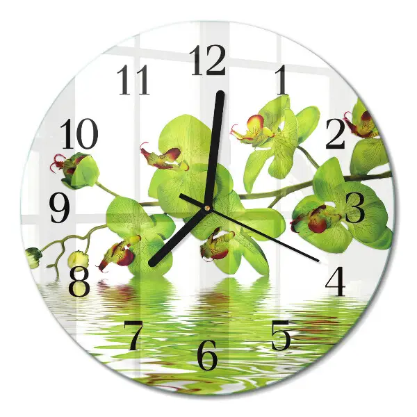 Wanduhr glas rund Orchidee