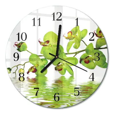 Wanduhr glas rund Orchidee