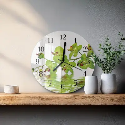 Wanduhr glas rund Orchidee
