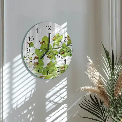 Wanduhr glas rund Orchidee