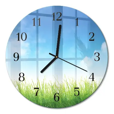 Runde wanduhr aus glas Gras