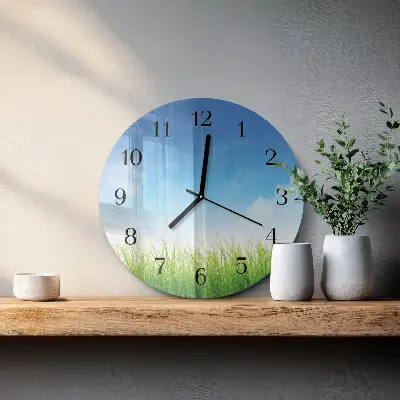 Runde wanduhr aus glas Gras