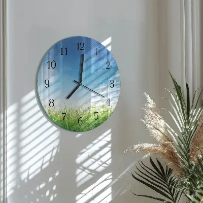 Runde wanduhr aus glas Gras