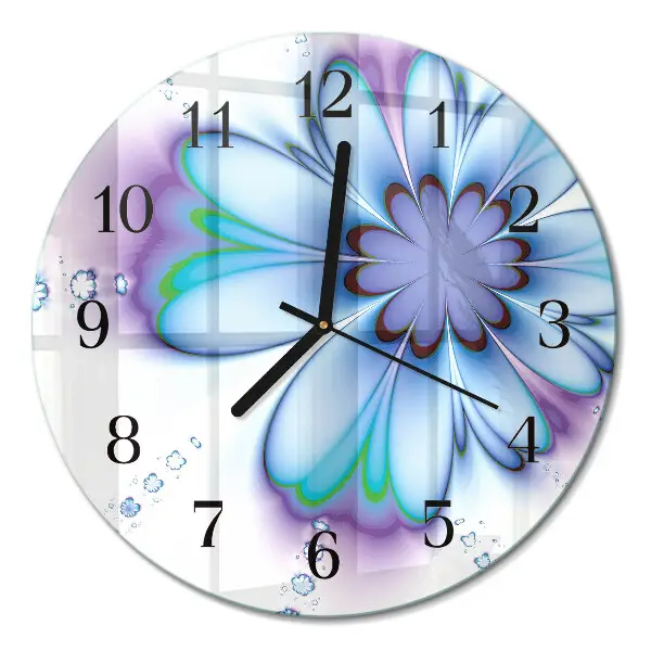 Runde wanduhr aus glas Blume