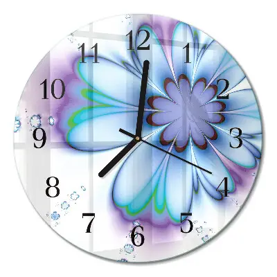 Runde wanduhr aus glas Blume