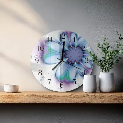Runde wanduhr aus glas Blume