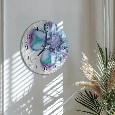 Runde wanduhr aus glas Blume
