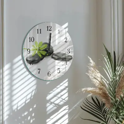 Wanduhr glas rund Steine