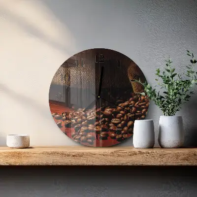 Wanduhr glas rund Kaffeebohnen