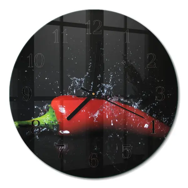Runde wanduhr aus glas Chilischoten