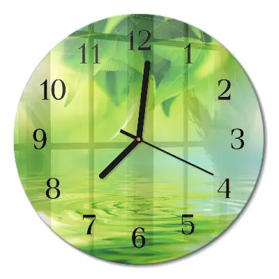 Glas wanduhr mit motiv rund Blätter