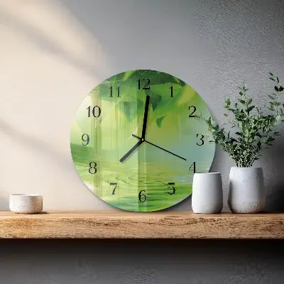 Glas wanduhr mit motiv rund Blätter