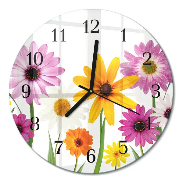 Wanduhr glas rund Blumen