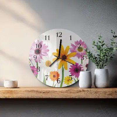 Wanduhr glas rund Blumen