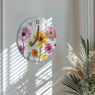Wanduhr glas rund Blumen