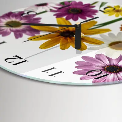 Wanduhr glas rund Blumen