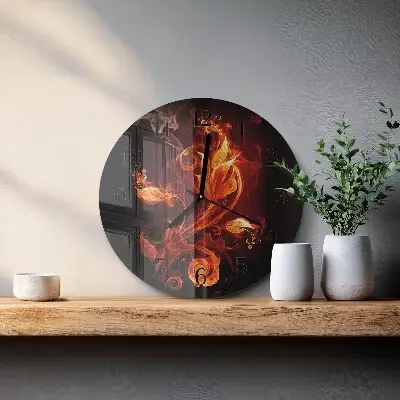 Wanduhr glas rund Feuerblume