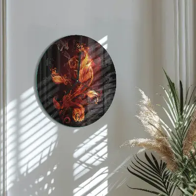 Wanduhr glas rund Feuerblume
