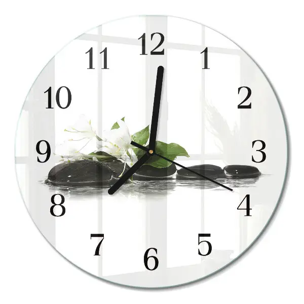Runde wanduhr aus glas Zen-Steine