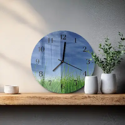 Wanduhr glas rund Gras