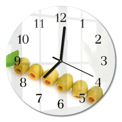 Runde wanduhr aus glas Oliven