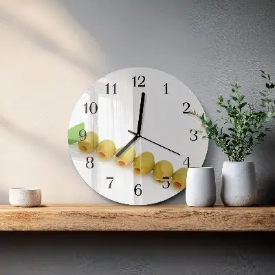 Runde wanduhr aus glas Oliven