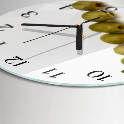 Runde wanduhr aus glas Oliven