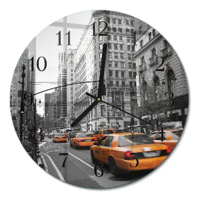 Glas wanduhr mit motiv rund New Yorker Taxi