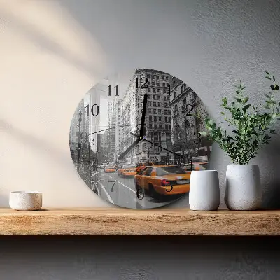 Glas wanduhr mit motiv rund New Yorker Taxi