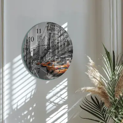 Glas wanduhr mit motiv rund New Yorker Taxi
